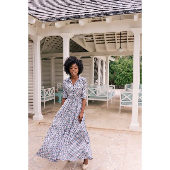 Gal Meets Glam Collection Colette Plaid Button Down Maxi Dress - Picture 1 of 10